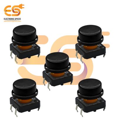 12x12x7.3mm Tactile Push Button Switch with Black Round Cap (5pcs each)